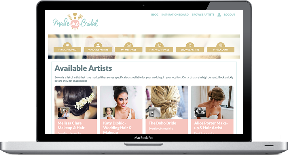 Make Me Bridal Bride Dashboard Avilable Wedding Hair and Makeup Artists example